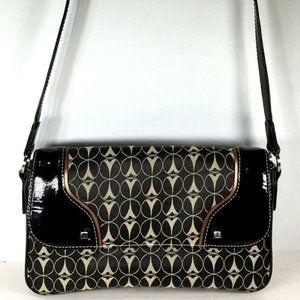 Beverly Hills Bag Lady La Tour Eiffel Paris Black Tan Fabric Faux Leather Bag